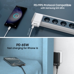 Convertibel Plug 65W Ultra Slim Charger 65W CE RoHs KC BSCI GRS Double Type C 65W Fast Charging Adapter 65W GaN Wall Charger