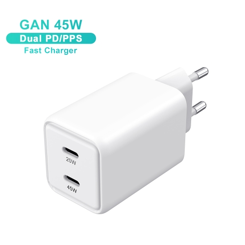 AVS 45W GaN Charger KC CE RoSH Certificated 2 Ports Type-C PD Charger 45W for Phone Laptop | ZX-2U99T