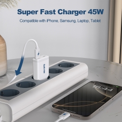 KC 45W Gan Charger Type C 2 Ports Fast Charging Smartphone 45w Wall Charger PD | ZX-2U120T