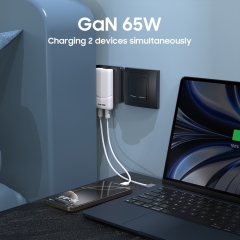 Convertibel Plug 65W Ultra Slim Charger 65W CE RoHs KC BSCI GRS Double Type C 65W Fast Charging Adapter 65W GaN Wall Charger