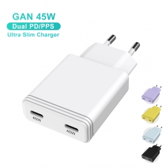 KC 45W Gan Charger Type C 2 Ports Fast Charging Smartphone 45w Wall Charger PD | ZX-2U120T