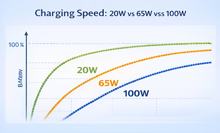 charging speed curve 20w vs 65w vs 100w fast charger comparison