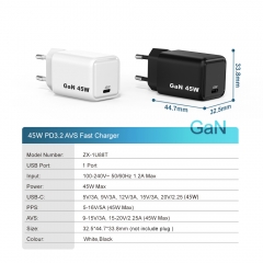 Mini 45W AVS GaN USB-C Fast Charger PPS PD Wall Charger | ZX-1U88T