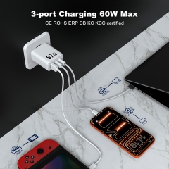 67W GaN Fast Charger Type c 3Ports 2C1A Universal Mobile Phone Wall PPS PD Charger 65w | ZX-3U41T