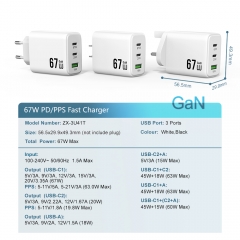 67W GaN Fast Charger Type c 3Ports 2C1A Universal Mobile Phone Wall PPS PD Charger 65w | ZX-3U41T