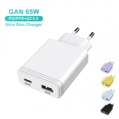 Ultra Slim 65W GaN Charger with USB-C + USB-A Portable Mobile Fast Charger | ZX-2U121T