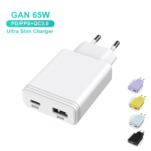 Ultra Slim 65W GaN Charger with USB-C + USB-A Portable Mobile Fast Charger | ZX-2U121T