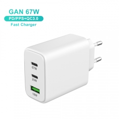 67W GaN Fast Charger Type c 3Ports 2C1A Universal Mobile Phone Wall PPS PD Charger 65w | ZX-3U41T