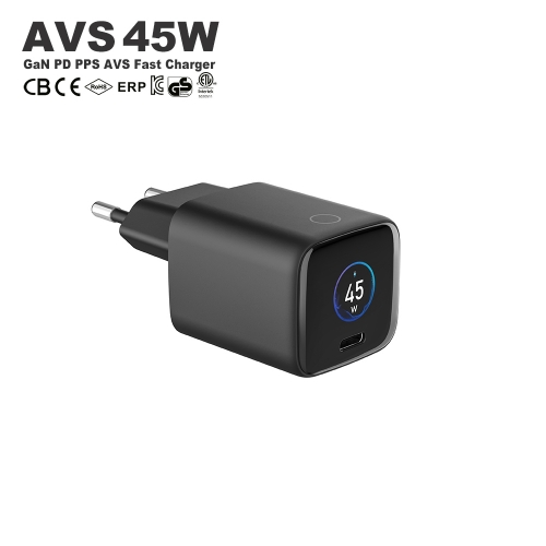 45W AVS GaN Charger with Smart Display TFT for iPhone Mobile Phone | ZX-1U93T