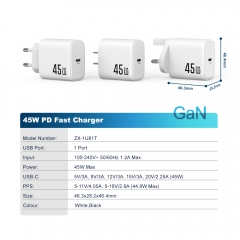 Fast Charger 45W USB C Mobile Phone PD 45w Output Current Electric Adapters Gan Charger 45w Original | ZX-1U81T