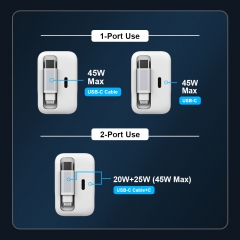45W GaN Charger with Retractable Cable for iPhone 17 18 pro max, Samsung Series Fast Charging | ZX-2U128T