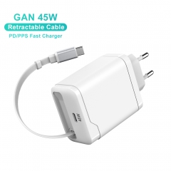 45W GaN Charger with Retractable Cable for iPhone 17 18 pro max, Samsung Series Fast Charging | ZX-2U128T