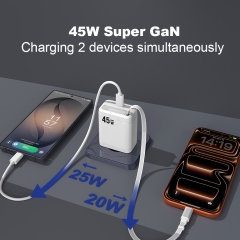 45W GaN Charger with Retractable Cable for iPhone 17 18 pro max, Samsung Series Fast Charging | ZX-2U128T