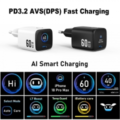 TFT Display 60W SPR AVS/DPS PD3.2 Wall GaN Charger Type c | ZX-1U106T