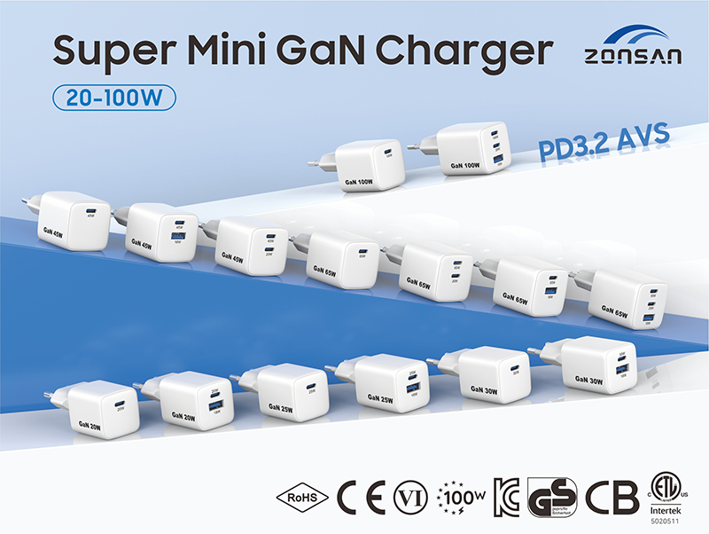 ERP Level VII energy efficiency Super Mini Gan Charger Series 20W 25W 30W 45W 60W 65W 100W
