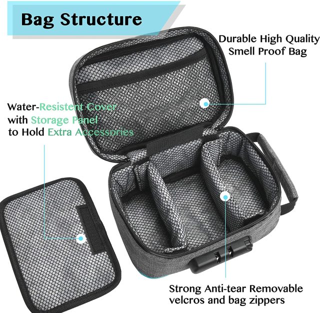 OZCHIN Smell Proof Bag with Combination Lock Odor Proof Stash Case Container; Medicine Lock Box Bag Travel Storage Case (Gray)