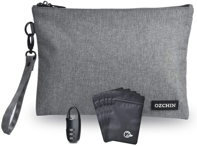OZCHIN Smell Proof Bag 2021 New Odor Proof Bag Pouch Storage Case 11 x 8 inch with Combination Lock (Gray)