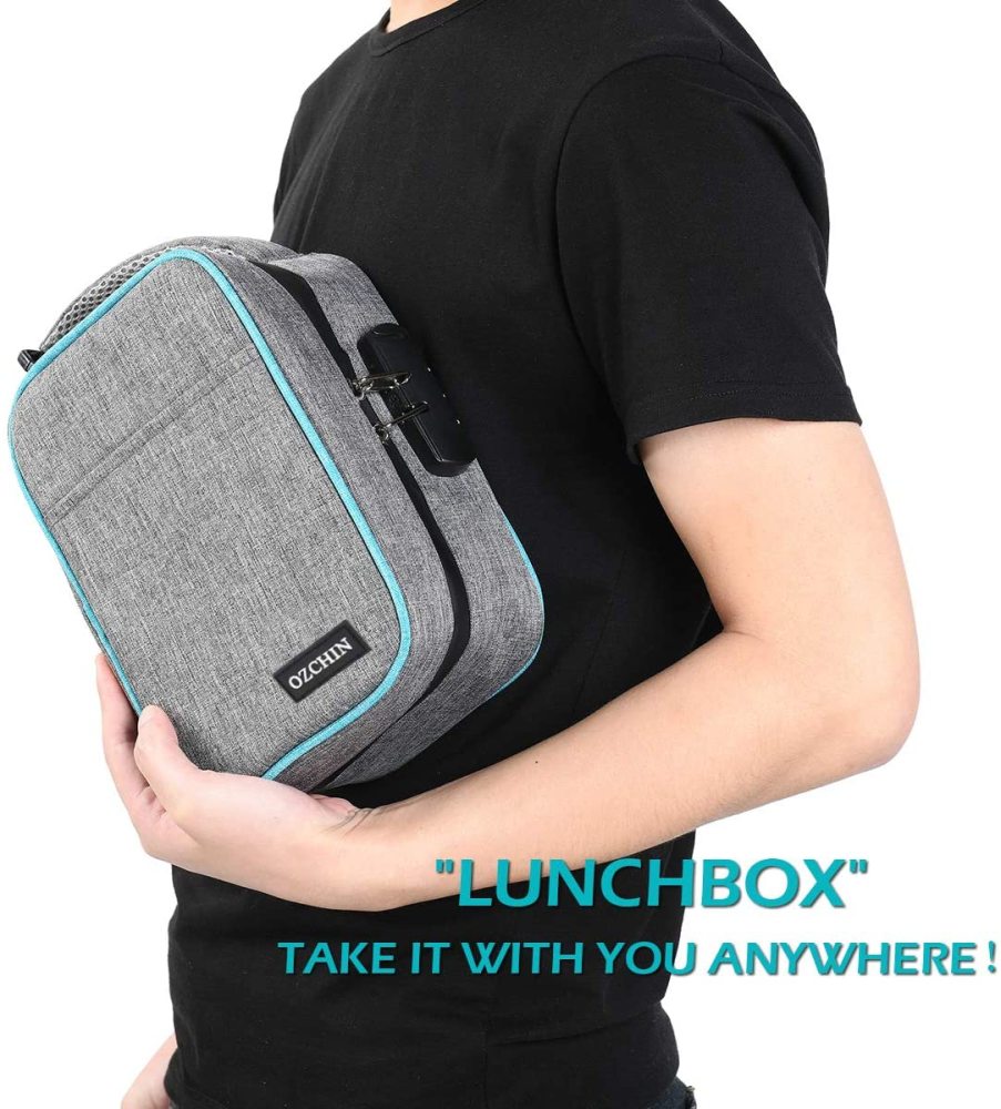 OZCHIN Large Smell Proof Bags Odor Proof Stash Storage Case Stash Box Set Herb Grinder UV Glass Stash Jar