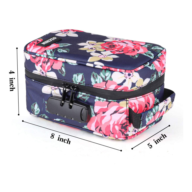 OZCHIN Smell Proof Bag with Combination Lock Odor Proof Stash Case Container Medicine Lock Box Bag Travel Storage Case (Flower)