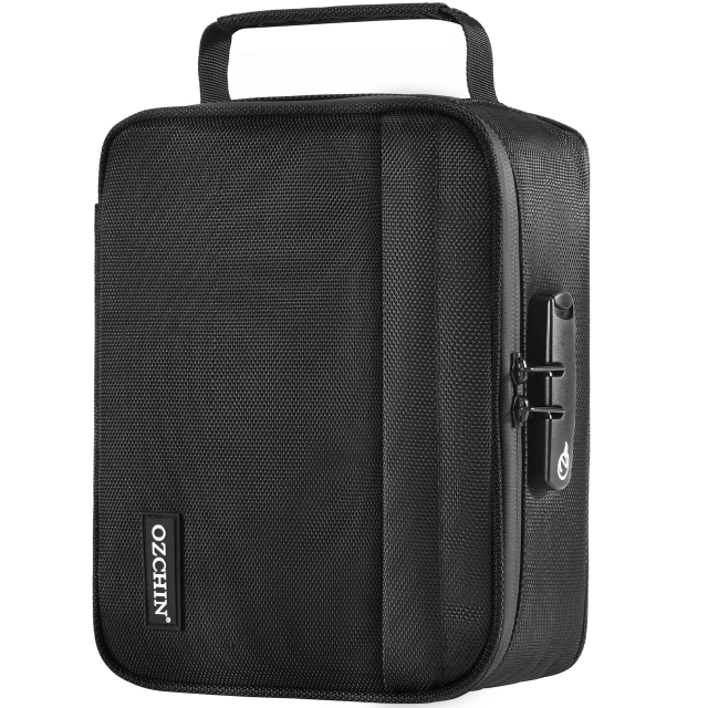 OZCHIN Smell Proof Bag with Combination Lock Odor Proof Stash Case Container Medicine Lock Box Bag Travel Storage Case (Black)