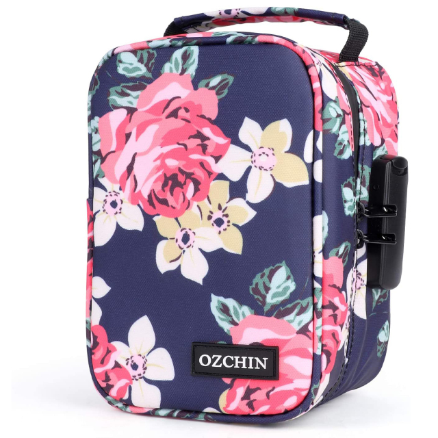 OZCHIN Smell Proof Bag with Combination Lock Odor Proof Stash Case Container Medicine Lock Box Bag Travel Storage Case (Flower)