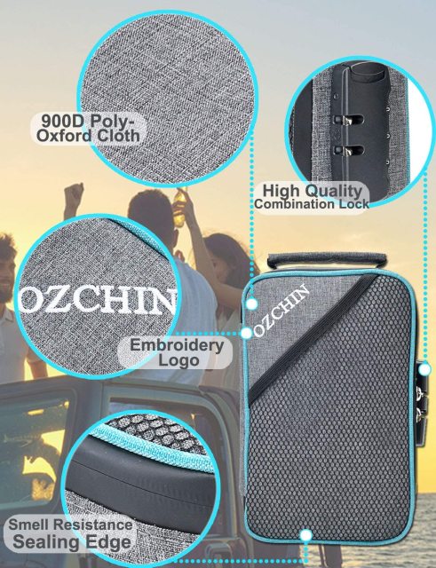 OZCHIN Smell Proof Bag with Combination Lock Odor Proof Stash Case Container; Medicine Lock Box Bag Travel Storage Case (Gray)