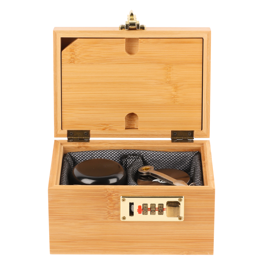 Bamboo Storage Box with Lock - Decorative box for Home Locking Bamboo Box with Grinder, Glass Jar, Tray