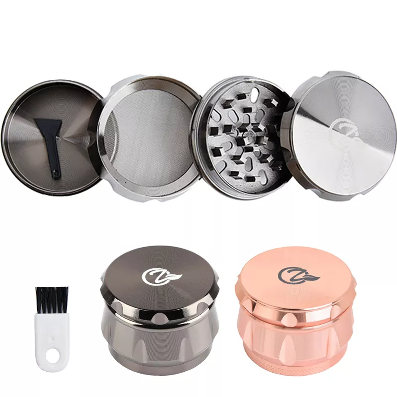 OZCHIN 4 Pieces Spice Herb Grinder 2.4 Zinc Alloy with Pollen Scraper and  Mini Cleaning Brush (Gun Metal)