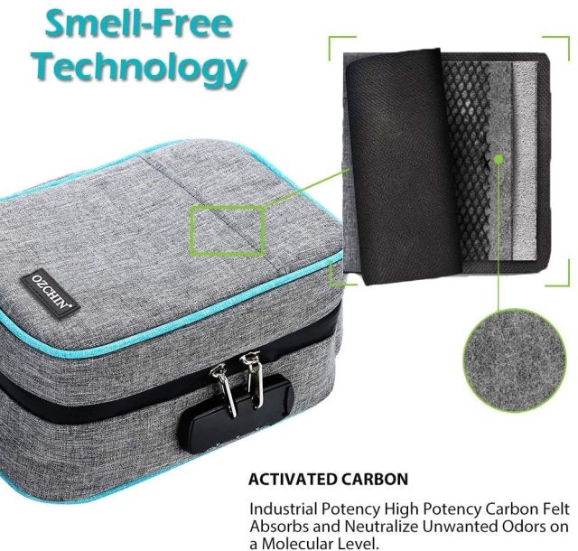OZCHIN Large Smell Proof Bags Odor Proof Stash Storage Case Stash Box Set Herb Grinder UV Glass Stash Jar