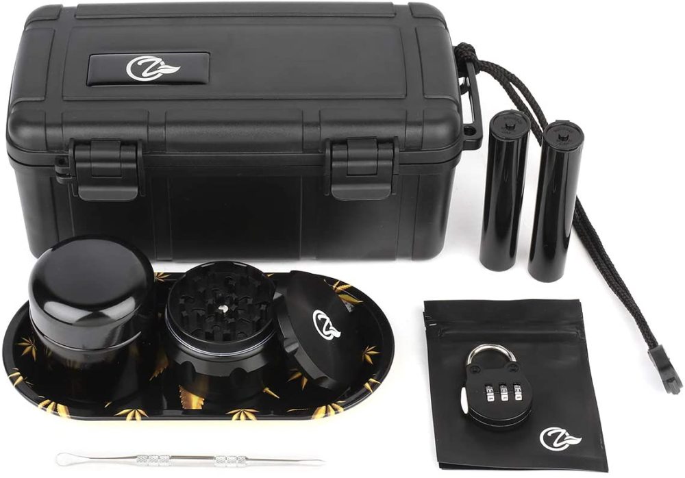 OZCHIN Black Storage Box Odor Resistant Storage Container with Easy Grip Handle ABS Plastic Portable Storage Case with Padded Lock Humidor Box