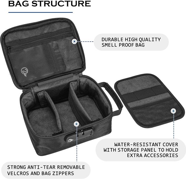 Large Smell Proof Bag with Combination Lock Bag File Organizer; Medicine Lock Stash Box Travel Storage Case Safe Bag for Documents and Valuables Storage (Black)