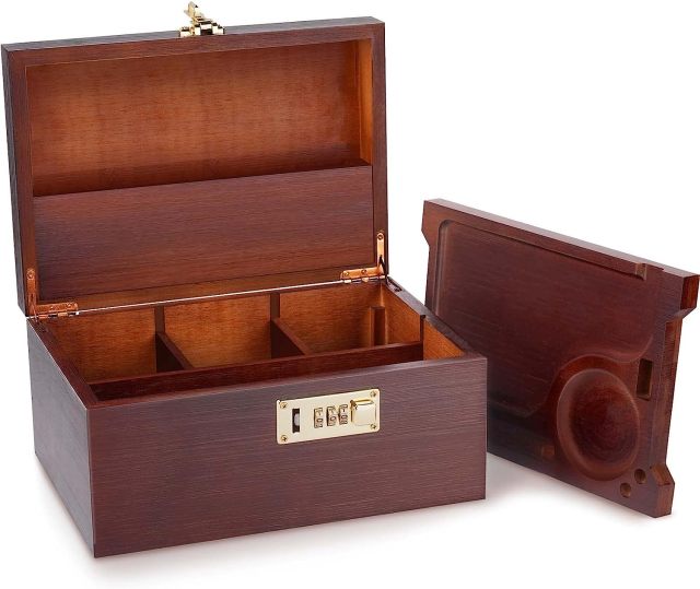 OZCHIN Large Bamboo Box with Combination Lock Decorative box for Home Locking Storage Bamboo Box (vintage color)