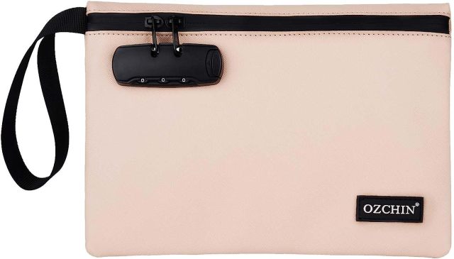 OZCHIN Storage bag with Combination Lock, Medicine Lock Bag 10 X 7 Inches, Locking Bag Great Gifts for Women and Men (Light Khaki)