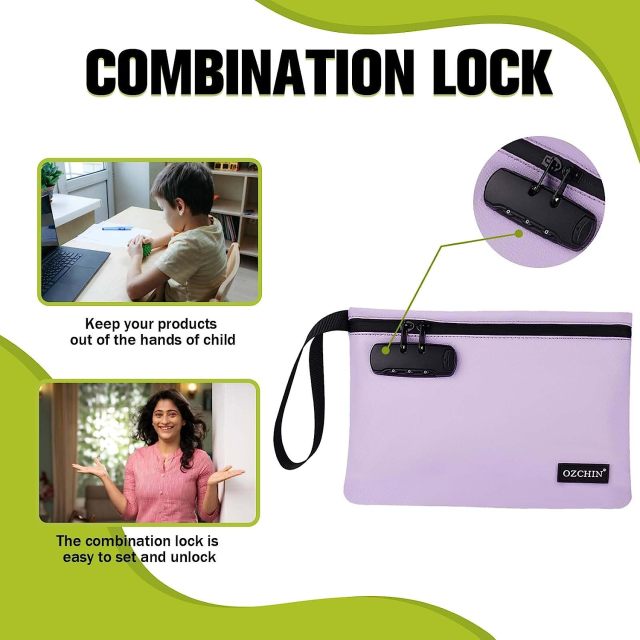 OZCHIN Storage bag with Combination Lock, Smell Proof - Locking Bag 10 X 7 Inches, Medicine Lock Bag Great Gifts for Women and Men (Purple)