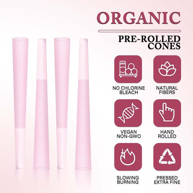 Pink Pre Rolled Cones 50 Pack (4.2inches/108mm) Pink Cones Rolling Papers with Tips, Slow-Burning and Chemical-Free, Ideal for Women and Beginners (Pink)