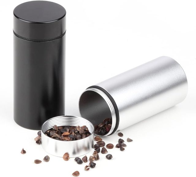 OZCHIN Aluminum Storage Jar Portable Airtight Smell Proof Container Bottle Multipurpose Storage Container for Spices, Coffee & Teas 80ml (Silver&Black&Coffee)