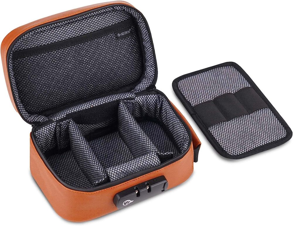 OZCHIN Smell Proof Bag with Combination Lock Lunch Bag File Organizer Case Container; Medicine Lock Bag Travel Storage Case (Brown)
