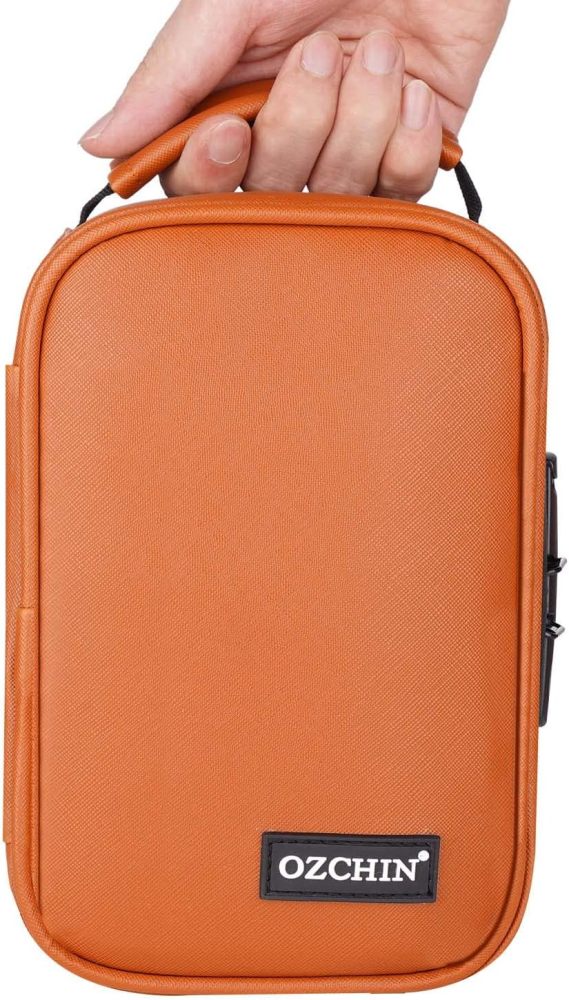 OZCHIN Smell Proof Bag with Combination Lock Lunch Bag File Organizer Case Container; Medicine Lock Bag Travel Storage Case (Brown)