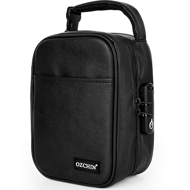 OZCHIN Large Storage Bag with Combination Lock Lunch Bag File Organizer Case Container; Medicine Lock Bag Travel Storage Case,Black