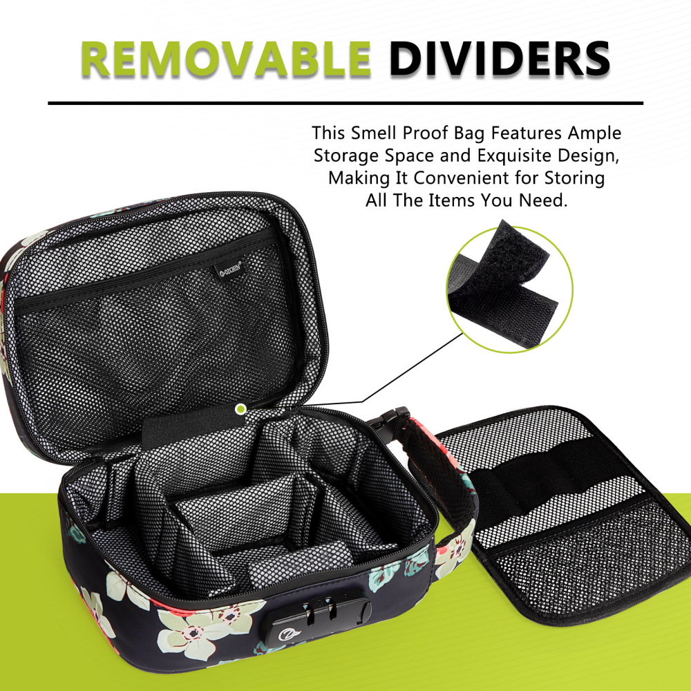 OZCHIN Large Storage Bag with Combination Lock Lunch Bag File Organizer Case Container; Medicine Lock Bag Travel Storage Case,Flower