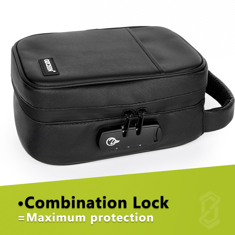 OZCHIN Large Storage Bag with Combination Lock Lunch Bag File Organizer Case Container; Medicine Lock Bag Travel Storage Case,Black