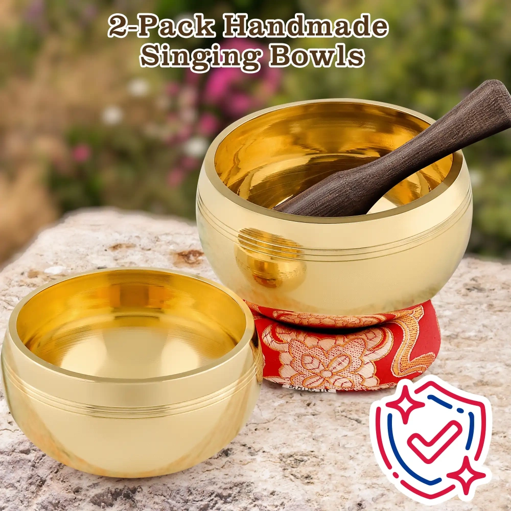 2-Pack Tibetan Singing Bowls Set (Red) - 100% Handmade in Nepal, Sound Bowl Meditation Set for Yoga, Chakra Healing, Meditation Gifts, Unique Gifts for Women