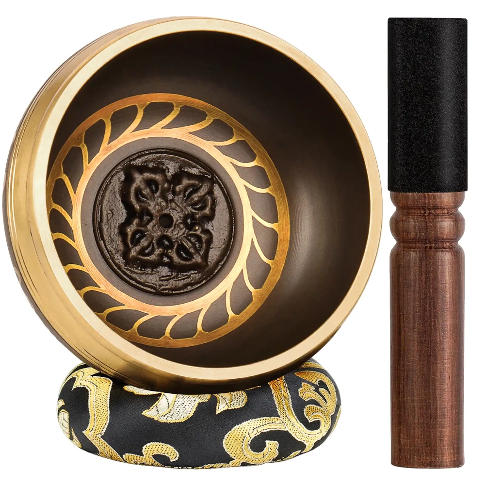 Tibetan Singing Bowl Set (Buddha-Black)— Meditation Sound Bowl Handcrafted in Nepal for Yoga, Chakra Healing, Mindfulness, and Stress Relief — Self-Care Spiritual Gifts for Women and Men