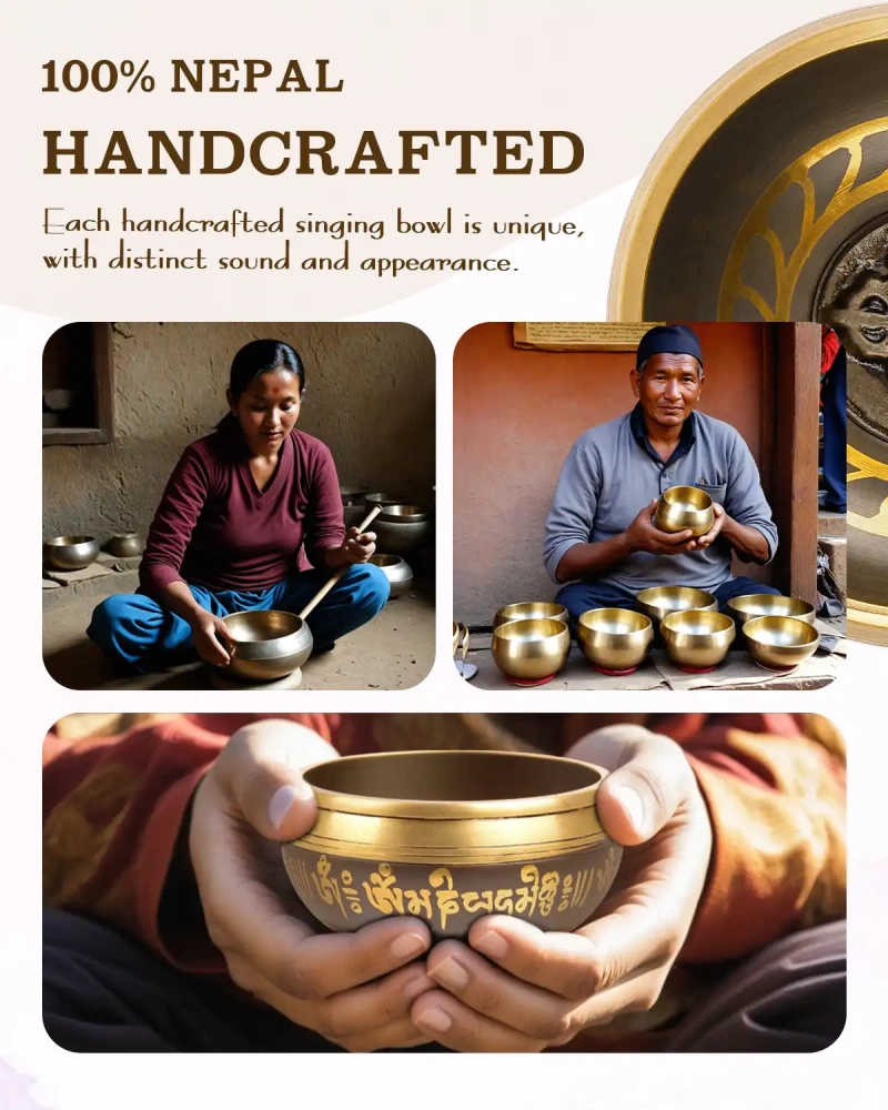 Tibetan Singing Bowl Set (Buddha-Black)— Meditation Sound Bowl Handcrafted in Nepal for Yoga, Chakra Healing, Mindfulness, and Stress Relief — Self-Care Spiritual Gifts for Women and Men