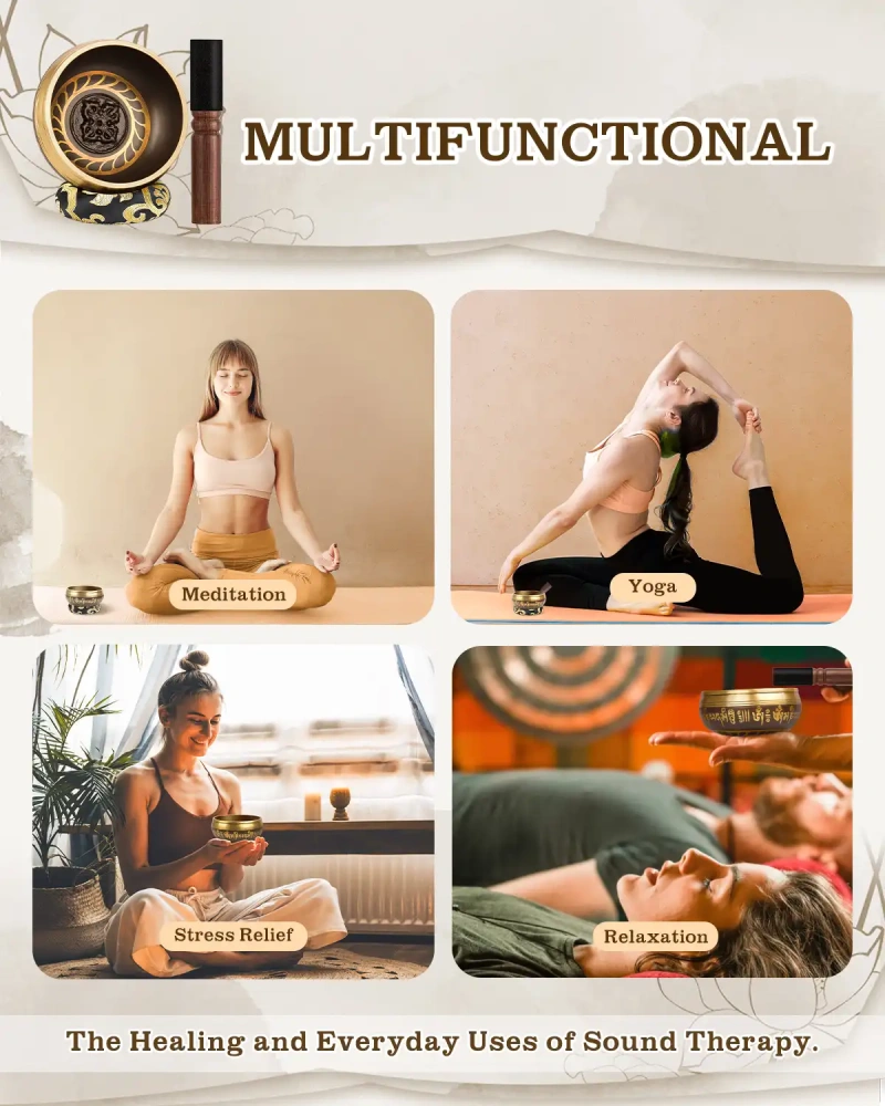 Tibetan Singing Bowl Set (Buddha-Black)— Meditation Sound Bowl Handcrafted in Nepal for Yoga, Chakra Healing, Mindfulness, and Stress Relief — Self-Care Spiritual Gifts for Women and Men