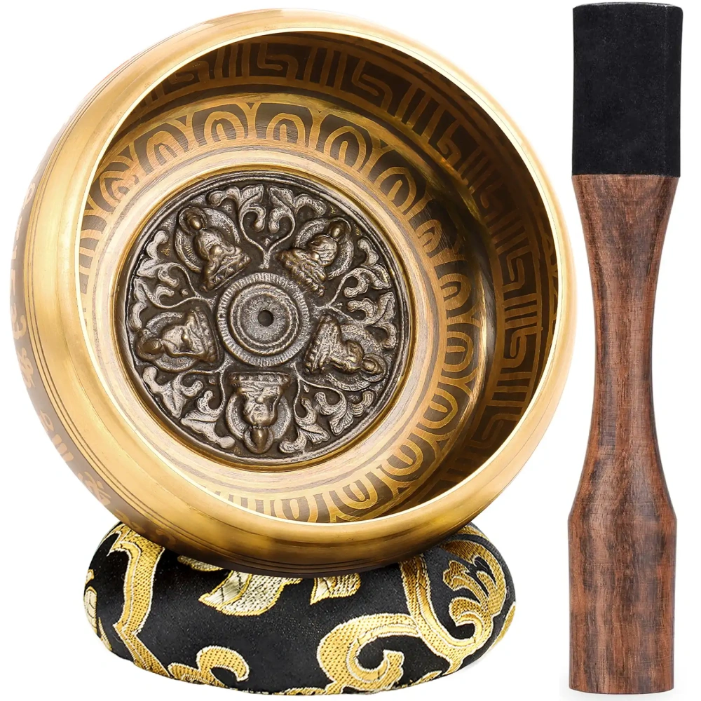 Tibetan Singing Bowl Set (Buddha-Sunflower) — Meditation Sound Bowl Handcrafted in Nepal for Yoga, Chakra Healing, Mindfulness, and Stress Relief — Self-Care Spiritual Gifts for Women and Men