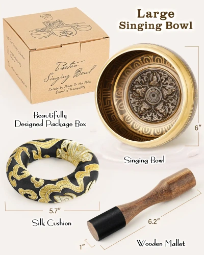 Tibetan Singing Bowl Set (Buddha-Sunflower) — Meditation Sound Bowl Handcrafted in Nepal for Yoga, Chakra Healing, Mindfulness, and Stress Relief — Self-Care Spiritual Gifts for Women and Men