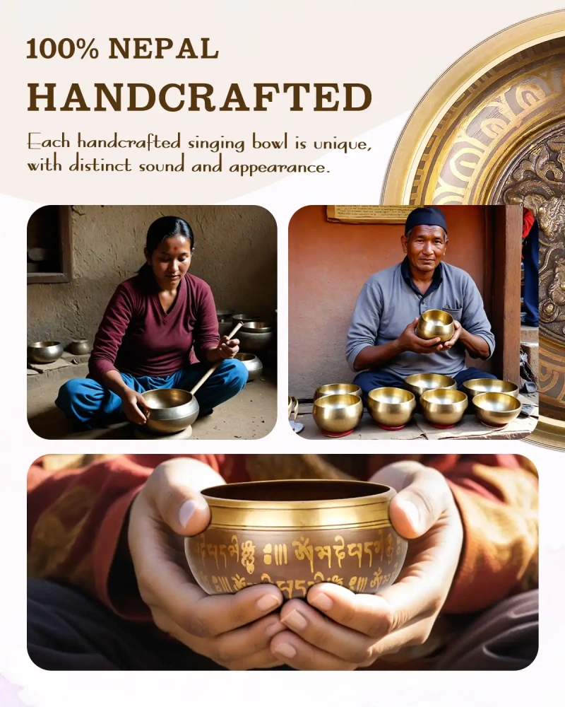 Tibetan Singing Bowl Set (Buddha-Wave)— Meditation Sound Bowl Handcrafted in Nepal for Yoga, Chakra Healing, Mindfulness, and Stress Relief — Self-Care Spiritual Gifts for Women and Men
