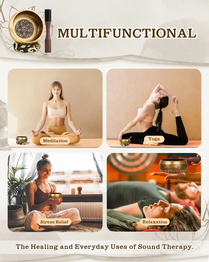 Tibetan Singing Bowl Set (Buddha-Sunflower) — Meditation Sound Bowl Handcrafted in Nepal for Yoga, Chakra Healing, Mindfulness, and Stress Relief — Self-Care Spiritual Gifts for Women and Men