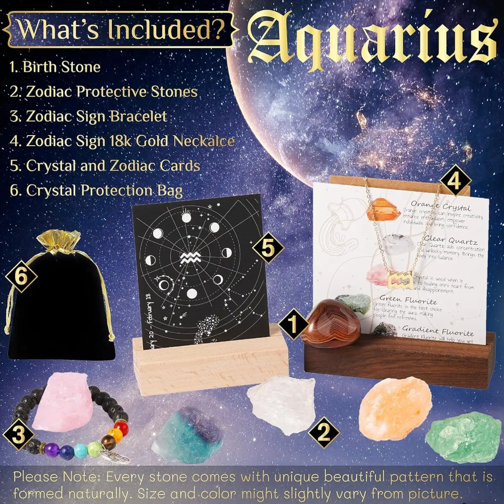 Zodiac Sign Gifts Spiritual Gifts Horoscope Gifts with Zodiac Stone Necklace and Chakra Bracelet  Astrology Crystal Set and Healing Stone Gifts